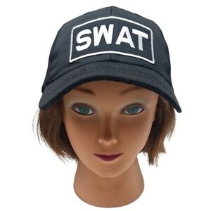 SWAT Black Cap / Adjustable Strap‎ Back ~ One Size Fits / Embroidered Patch
